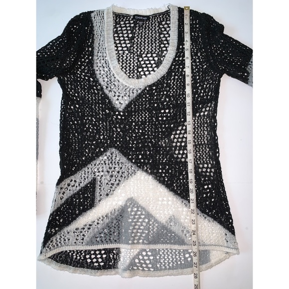 Bebe Soft Net Knit Black White Grey Sequins Sweater Size S - Picture 6 of 8